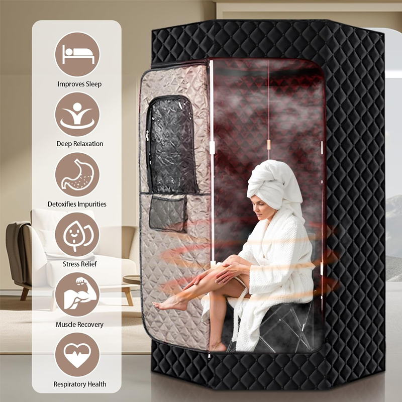 Portable home sauna tent with custom folding chair 650 nm red light treatment 1200 W steamer 3L capacity modern design 220V