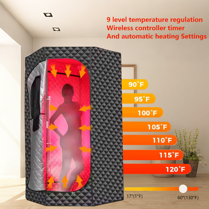 Portable home sauna tent with custom folding chair 650 nm red light treatment 1200 W steamer 3L capacity modern design 220V