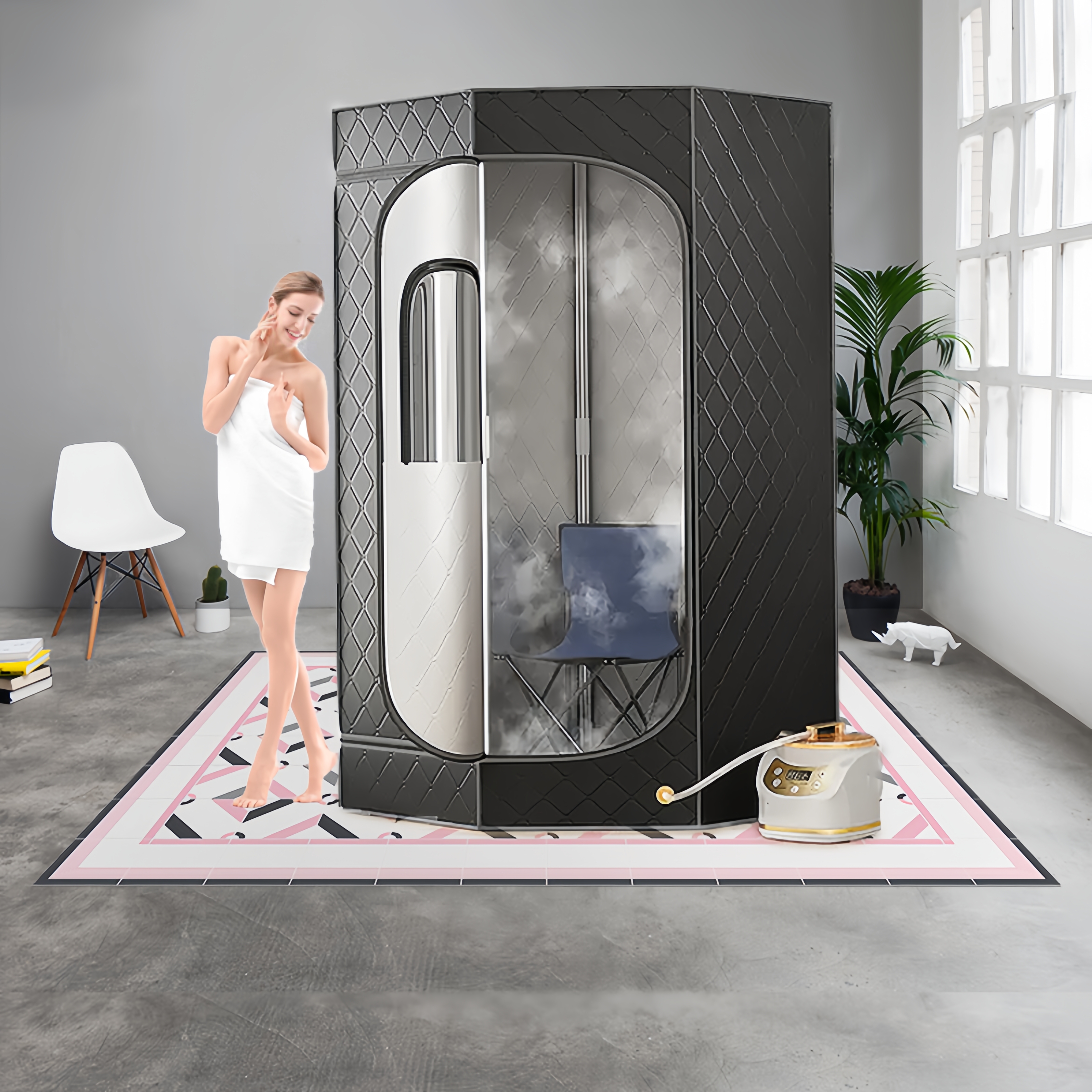 Portable Steam Sauna for Home, XL Sauna Tent with 3L 1200W Steamer & Red Light, Foldable Chair & Mat, Indoor Personal Spa for Relaxation, Detox & Recovery