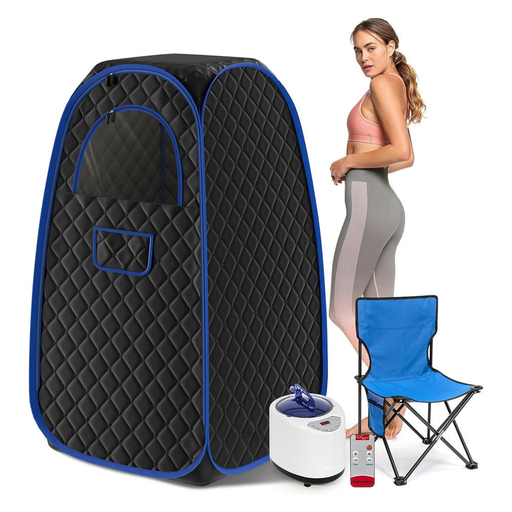 Black Health Wellness Portable Sauna Tent with Steamer and Foldable Chair