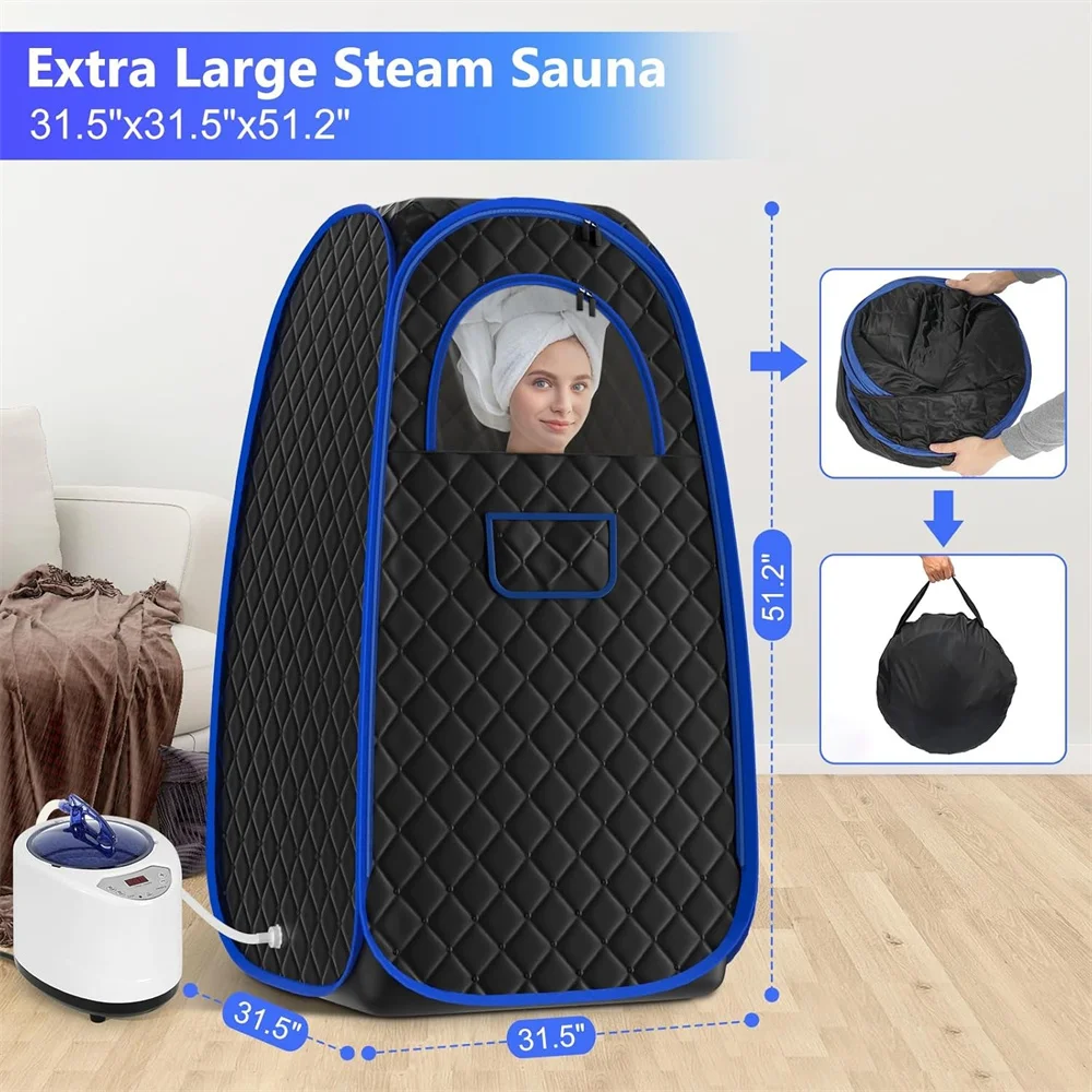 Black Health Wellness Portable Sauna Tent with Steamer and Foldable Chair