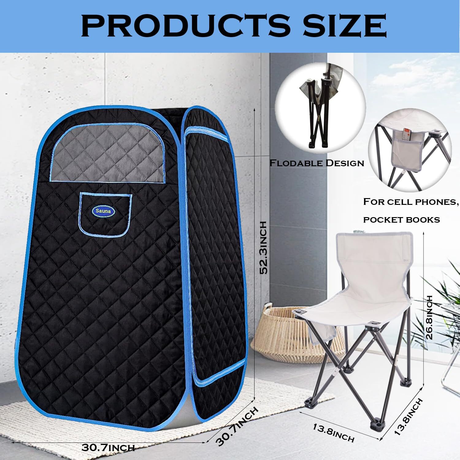 Portable Folding Sauna Tent OEM, Portable Folding Full Size Steam Sauna With 1500w &3L Steam Generator, Personal Sauna Tent for Relaxation & Spa at Home, Remote Control, Folding Chair, CE Certified