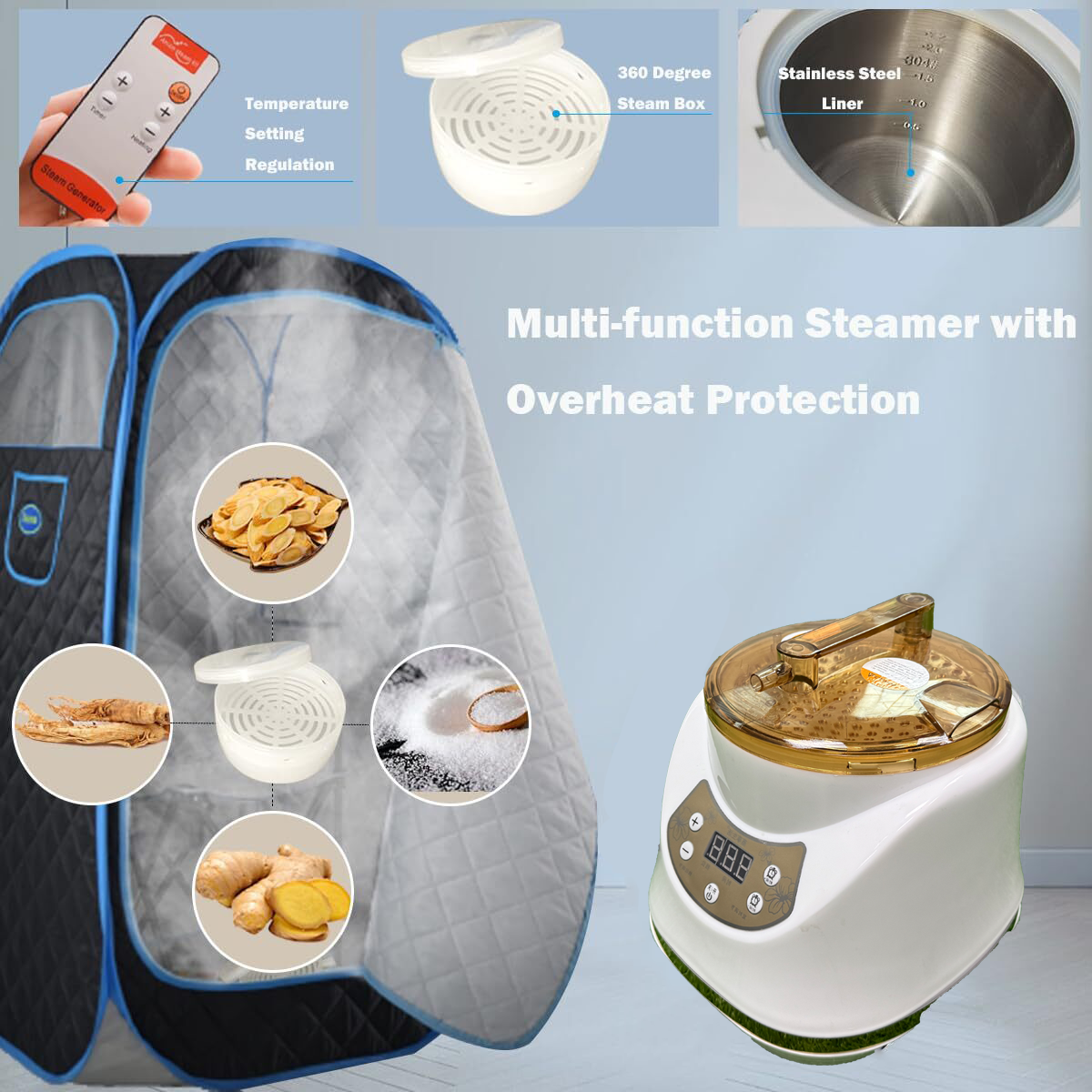 Portable Folding Sauna Tent OEM, Portable Folding Full Size Steam Sauna With 1500w &3L Steam Generator, Personal Sauna Tent for Relaxation & Spa at Home, Remote Control, Folding Chair, CE Certified