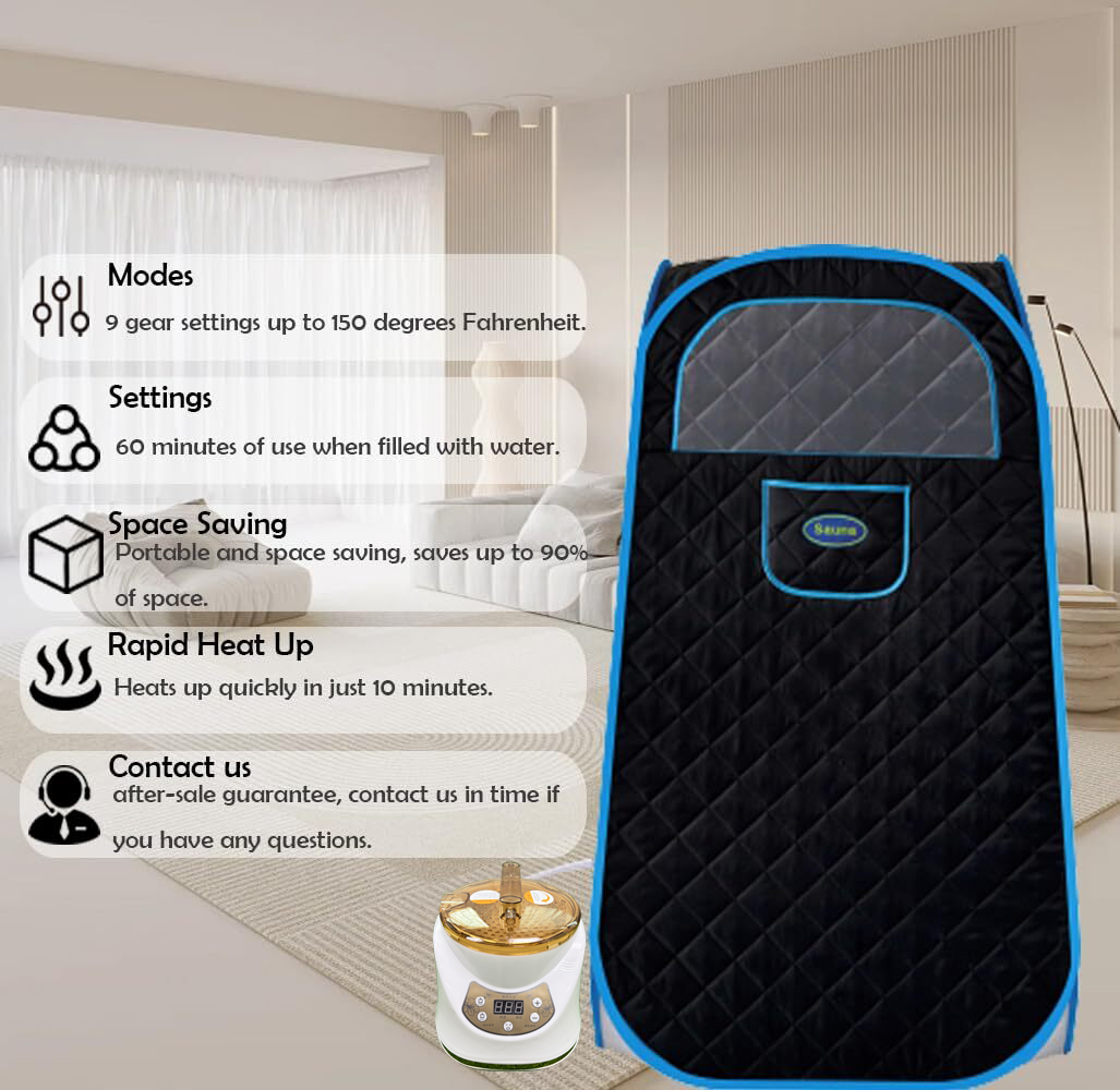 Portable Folding Sauna Tent OEM, Portable Folding Full Size Steam Sauna With 1500w &3L Steam Generator, Personal Sauna Tent for Relaxation & Spa at Home, Remote Control, Folding Chair, CE Certified