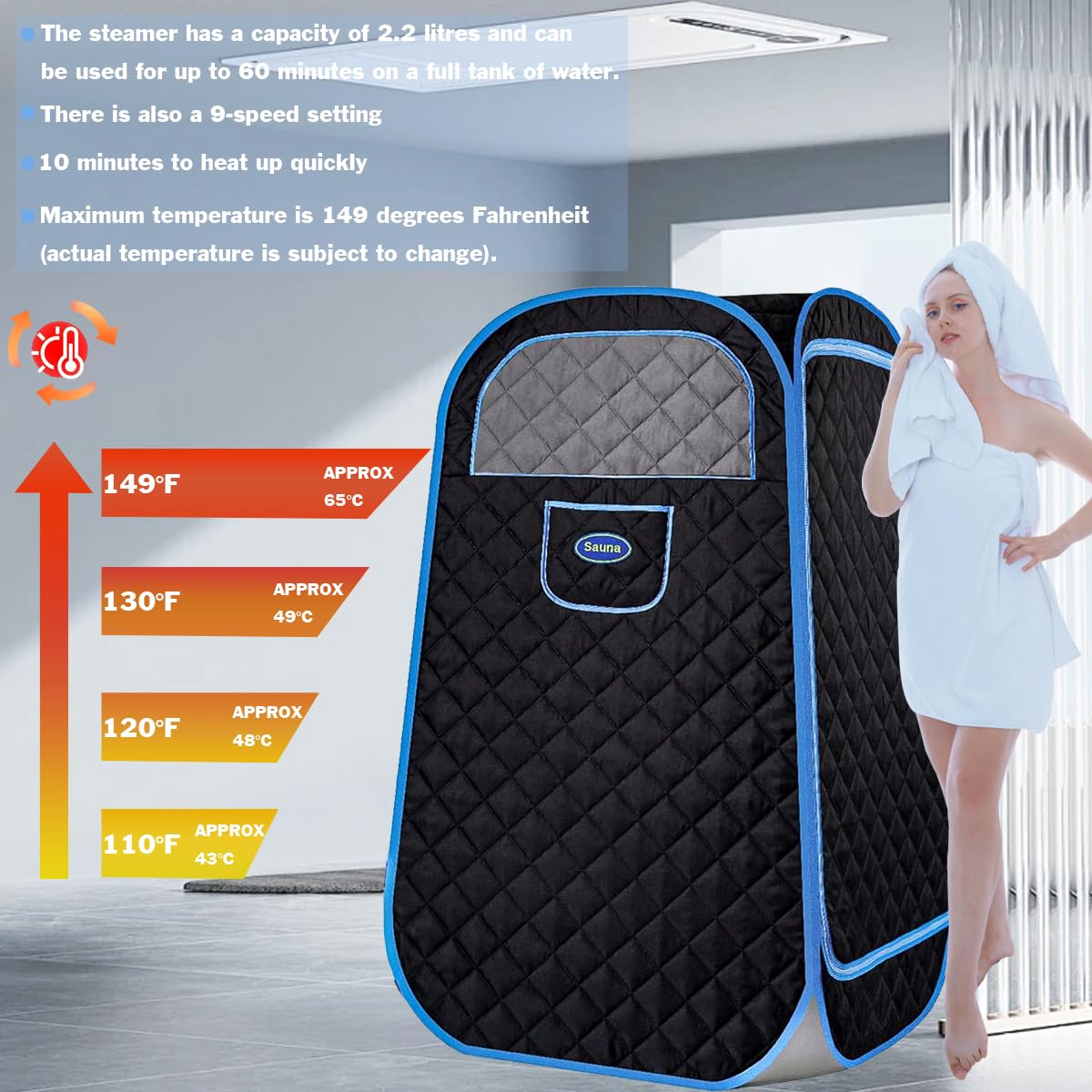 Portable Folding Sauna Tent OEM, Portable Folding Full Size Steam Sauna With 1500w &3L Steam Generator, Personal Sauna Tent for Relaxation & Spa at Home, Remote Control, Folding Chair, CE Certified