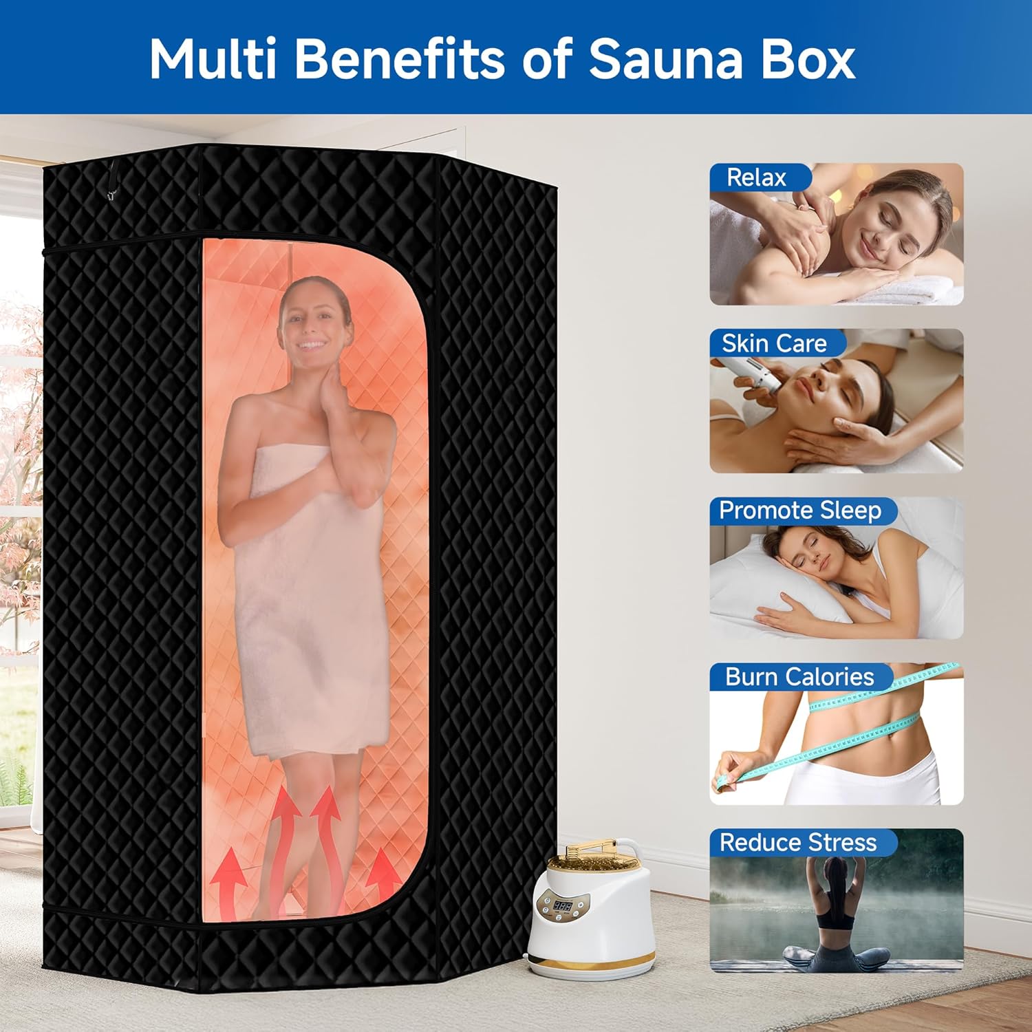 2024 New Arrival Modern Portable Steam Sauna Box Tent 9kw Indoor Remote Control Red Light Durable for Home Use for Apartments