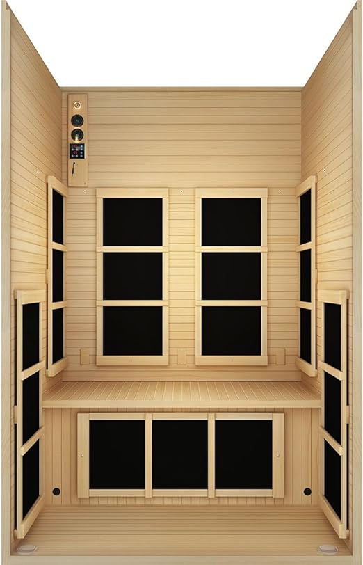 1- Person Infrared Sauna, Remotely Controllable Indoor Sauna, LowEMF 1200W/120V LCD Heater,WiFi &BT Control,9-Color LightTherapy, Safe Flame-Retardant Material,Wood