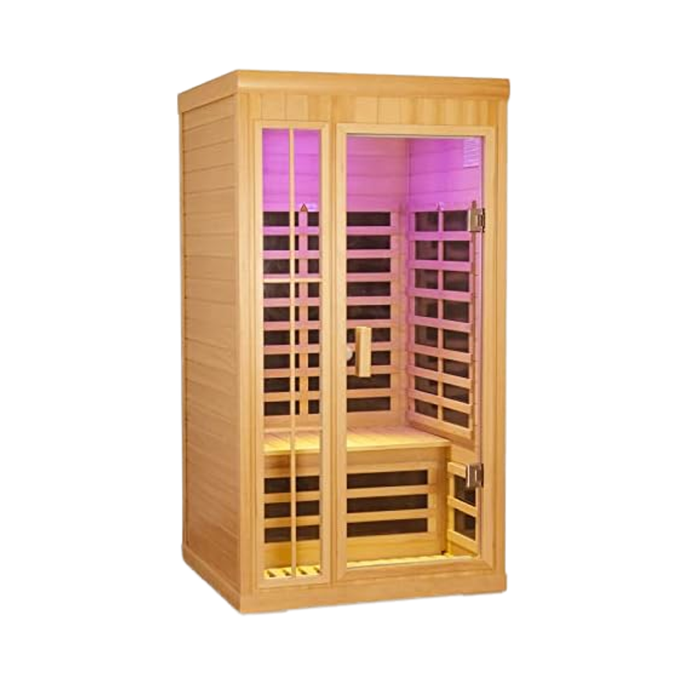 Single-person far-infrared multi-size sauna room for home use, steam bath room made of Canadian hemlock wood, promoting health and sweating