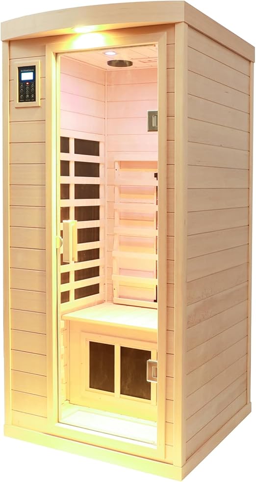 1- to 2-Person Low EMF FAR Infrared Sauna with Red Light Therapy & Bluetooth Speakers | Personal Indoor Dry Heat Sauna for Home & Gym – Made from Canadian Hemlock