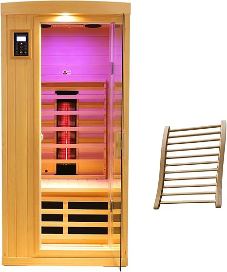 1- to 2-Person Low EMF FAR Infrared Sauna with Red Light Therapy & Bluetooth Speakers | Personal Indoor Dry Heat Sauna for Home & Gym – Made from Canadian Hemlock