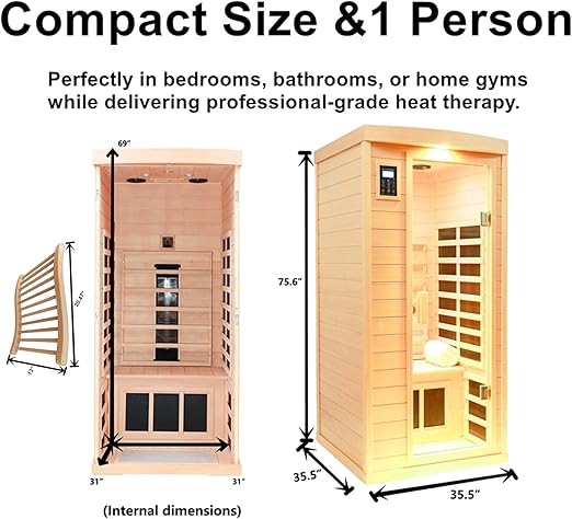 1- to 2-Person Low EMF FAR Infrared Sauna with Red Light Therapy & Bluetooth Speakers | Personal Indoor Dry Heat Sauna for Home & Gym – Made from Canadian Hemlock