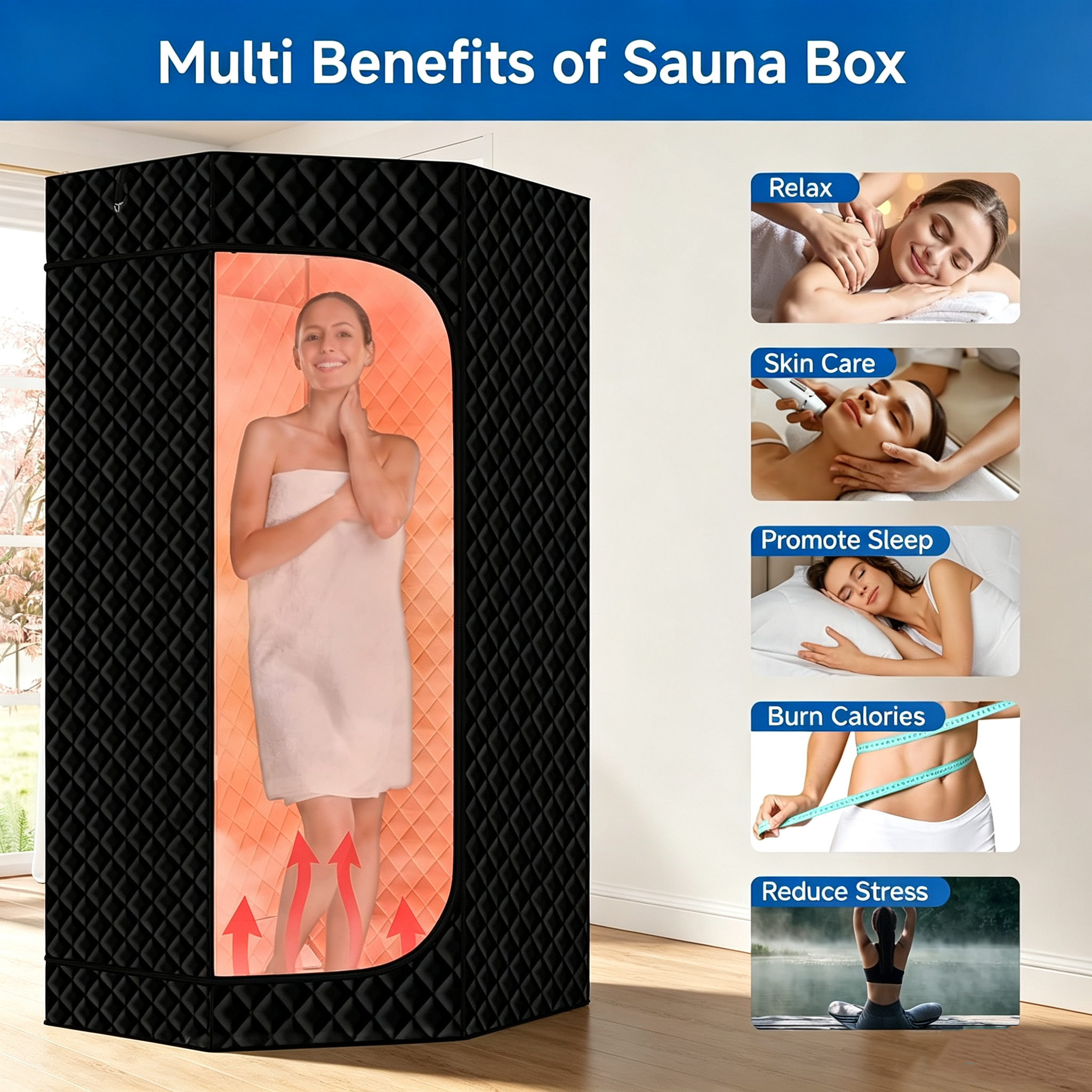 2024 New Arrival Modern Portable Steam Sauna Box Tent 9kw Indoor Remote Control Red Light Durable for Home Use for Apartments
